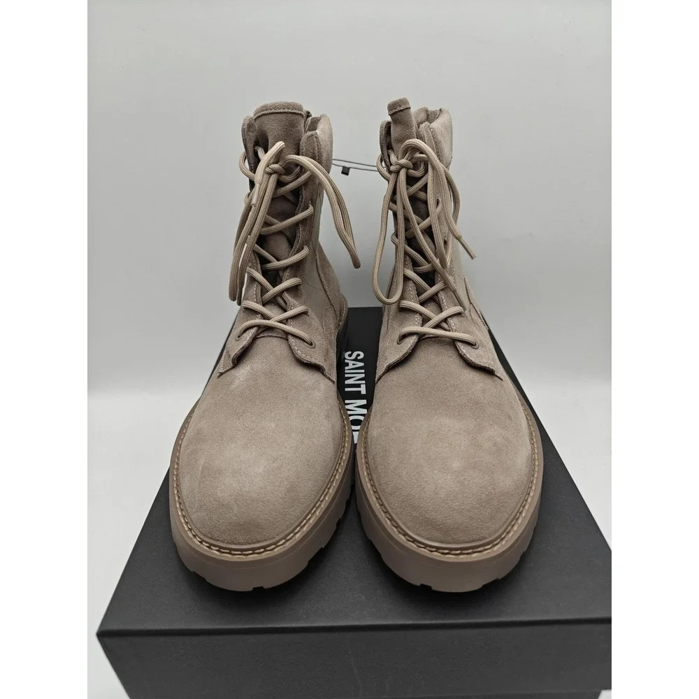 Saint‎ Morta Boots Mens Size 13 Beige Suede Legion Combat Ankle Zip Lug Sole